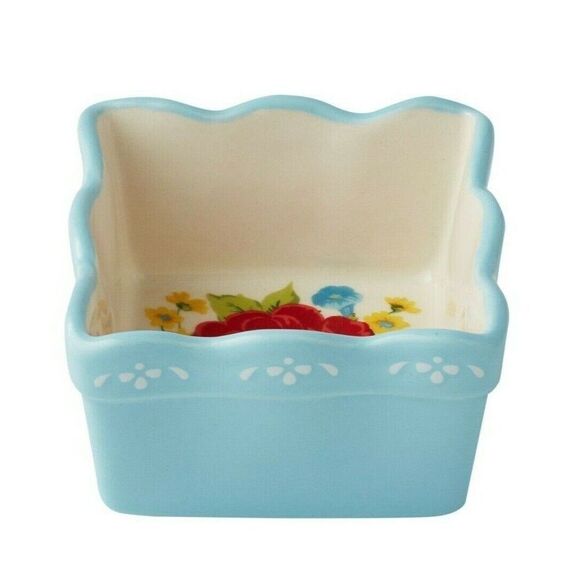 Pioneer Woman Floral Medley 4-Piece Condiment Stoneware Bowls Acacia Wood Tray - Picture 3 of 6